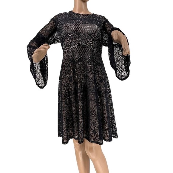 Navy Lace Bell Sleeve Dress Size 2XL Boho Gothic Romantic Vintage Renaissance - Picture 1 of 8
